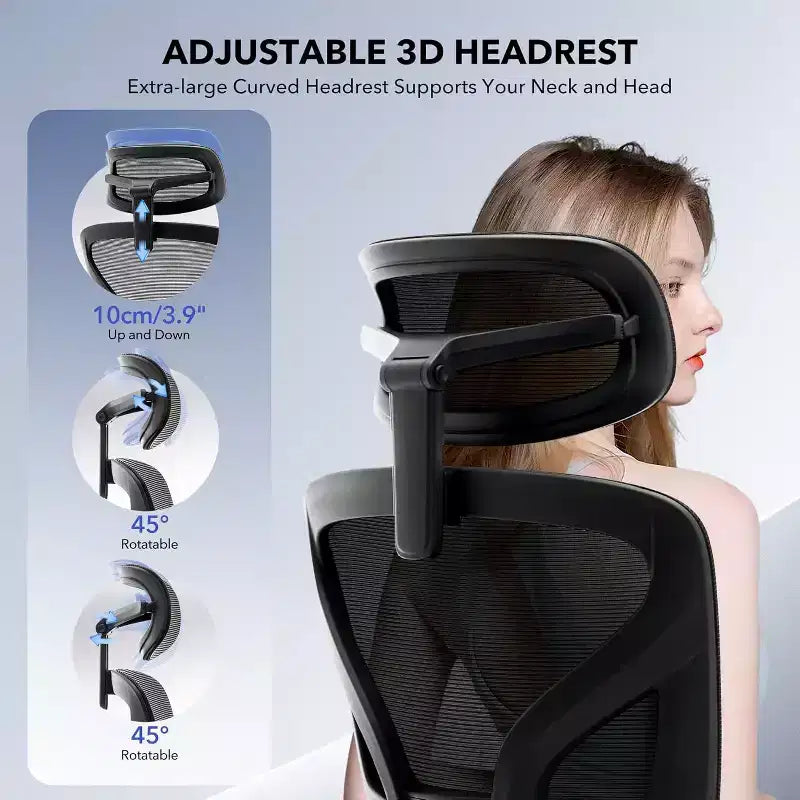 Office Chair Ergonomic Desk Chair, Mesh Chair with Adjustable Footrest Lumbar Support, High-Back Chair with Headrest Armrests, Rolling Swivel Chairs