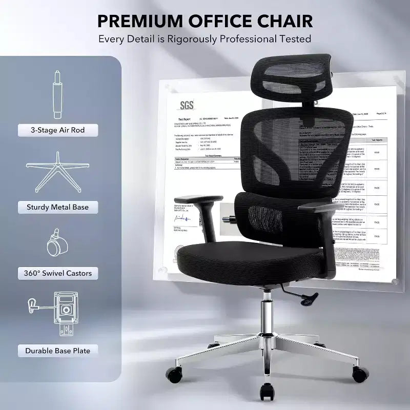 Office Chair Ergonomic Desk Chair, Mesh Chair with Adjustable Footrest Lumbar Support, High-Back Chair with Headrest Armrests, Rolling Swivel Chairs
