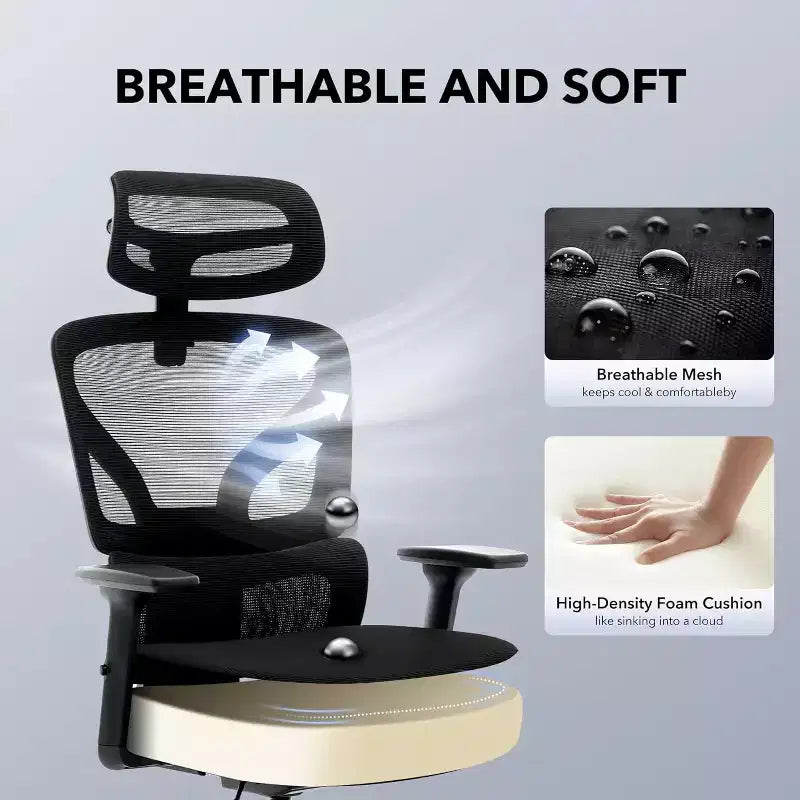 Office Chair Ergonomic Desk Chair, Mesh Chair with Adjustable Footrest Lumbar Support, High-Back Chair with Headrest Armrests, Rolling Swivel Chairs