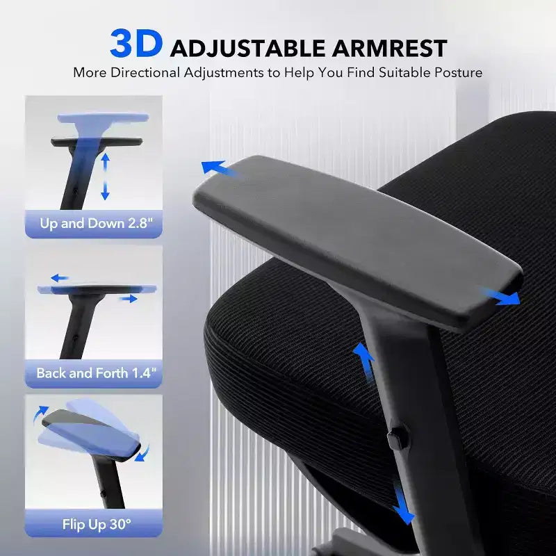 Office Chair Ergonomic Desk Chair, Mesh Chair with Adjustable Footrest Lumbar Support, High-Back Chair with Headrest Armrests, Rolling Swivel Chairs
