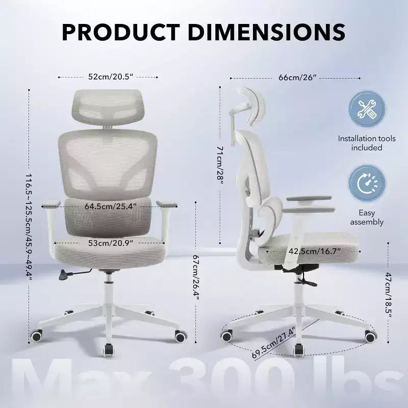 Office Chair Ergonomic Desk Chair, Mesh Chair with Adjustable Footrest Lumbar Support, High-Back Chair with Headrest Armrests, Rolling Swivel Chairs