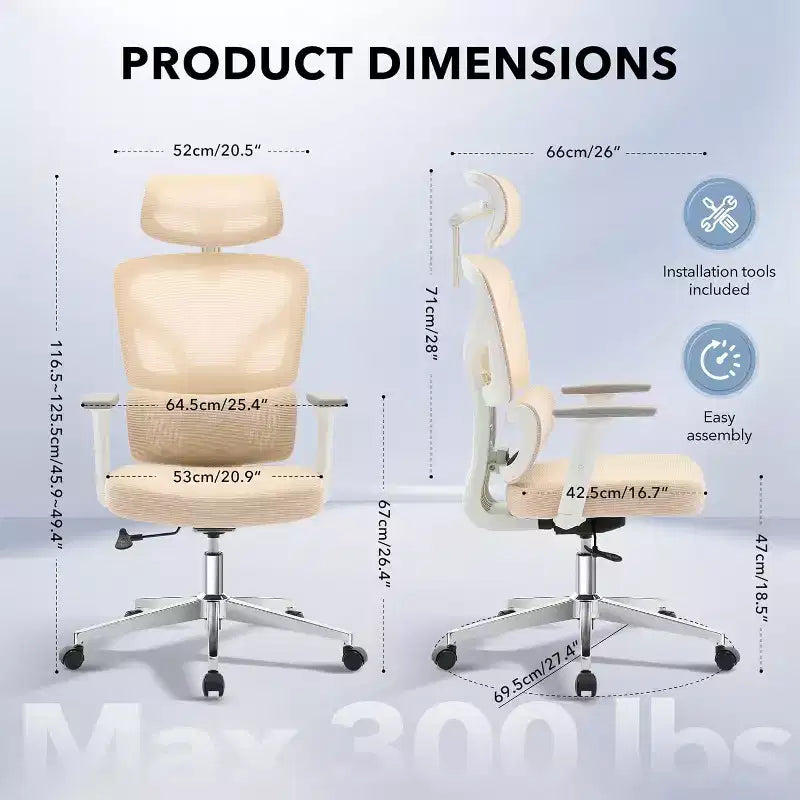 Office Chair Ergonomic Desk Chair, Mesh Chair with Adjustable Footrest Lumbar Support, High-Back Chair with Headrest Armrests, Rolling Swivel Chairs