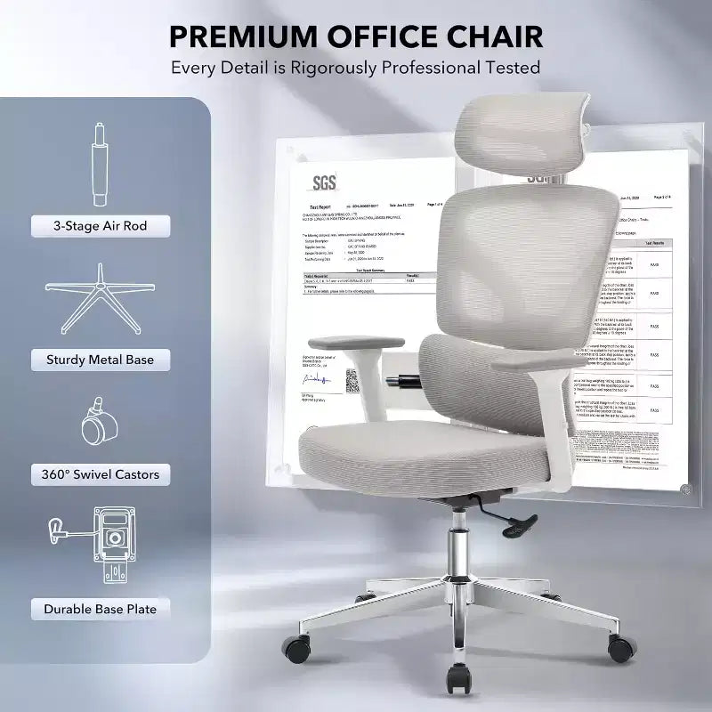 Office Chair Ergonomic Desk Chair, Mesh Chair with Adjustable Footrest Lumbar Support, High-Back Chair with Headrest Armrests, Rolling Swivel Chairs
