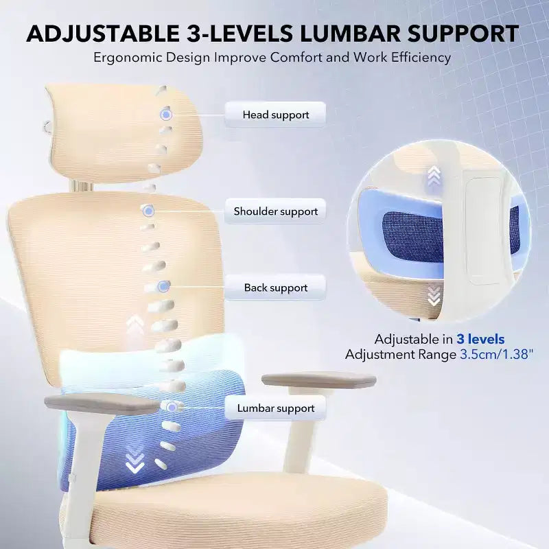 Office Chair Ergonomic Desk Chair, Mesh Chair with Adjustable Footrest Lumbar Support, High-Back Chair with Headrest Armrests, Rolling Swivel Chairs