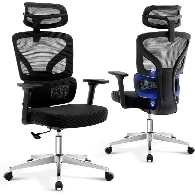 Office Chair Ergonomic Desk Chair, Mesh Chair with Adjustable Footrest Lumbar Support, High-Back Chair with Headrest Armrests, Rolling Swivel Chairs