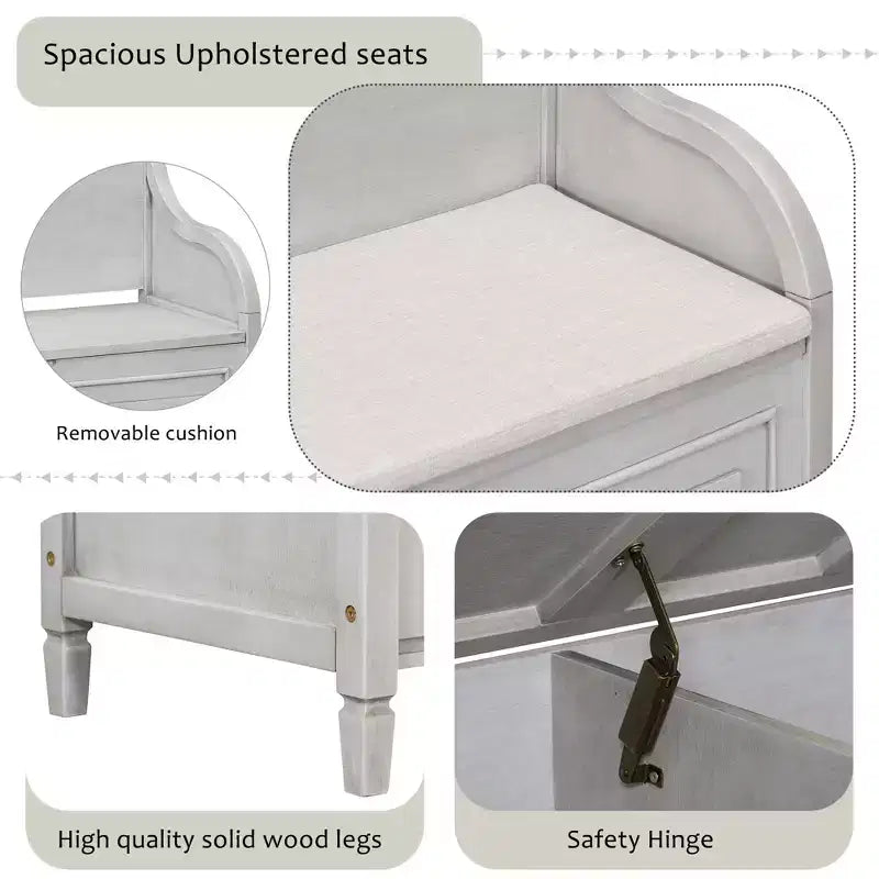 TUYOHW Storage Bench Ottoman with Storage Upholstered Shoe Storage Bench with Removable Cushion Shoe Bench for Living Room, Bedroom, Entryway