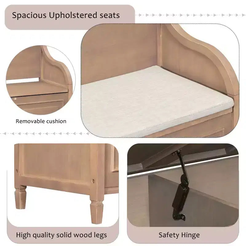 TUYOHW Storage Bench Ottoman with Storage Upholstered Shoe Storage Bench with Removable Cushion Shoe Bench for Living Room, Bedroom, Entryway
