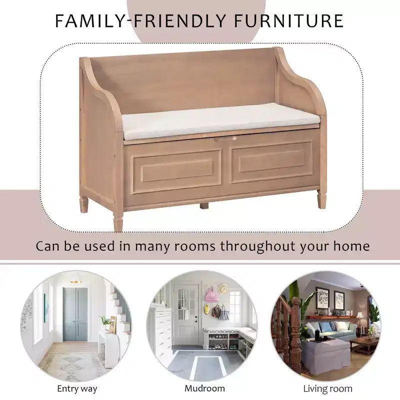 TUYOHW Storage Bench Ottoman with Storage Upholstered Shoe Storage Bench with Removable Cushion Shoe Bench for Living Room, Bedroom, Entryway