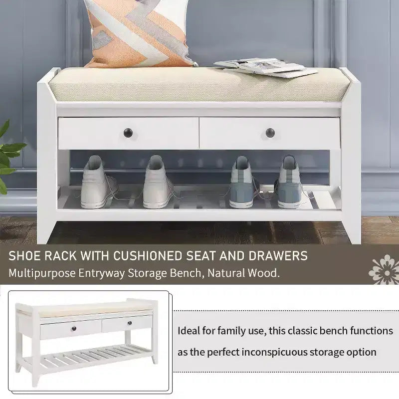 TUYOHW 39 Modern Storage Bench with Upholstered Entryway Bench with Drawers & Bottom Shelf Shoe Storage Bench Versatile Stool for Living Room