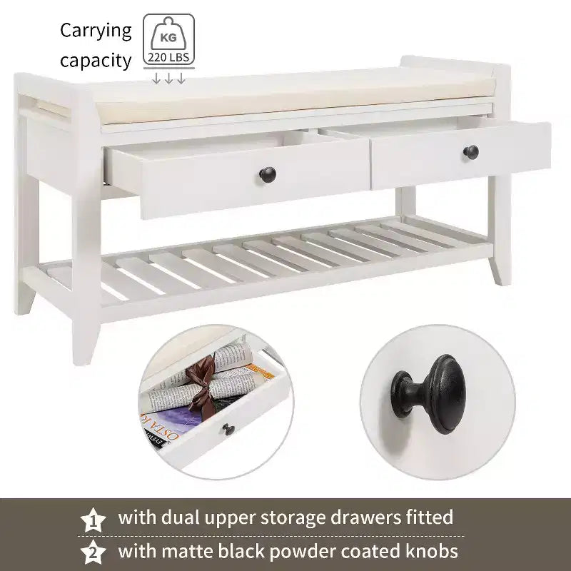 TUYOHW 39 Modern Storage Bench with Upholstered Entryway Bench with Drawers & Bottom Shelf Shoe Storage Bench Versatile Stool for Living Room
