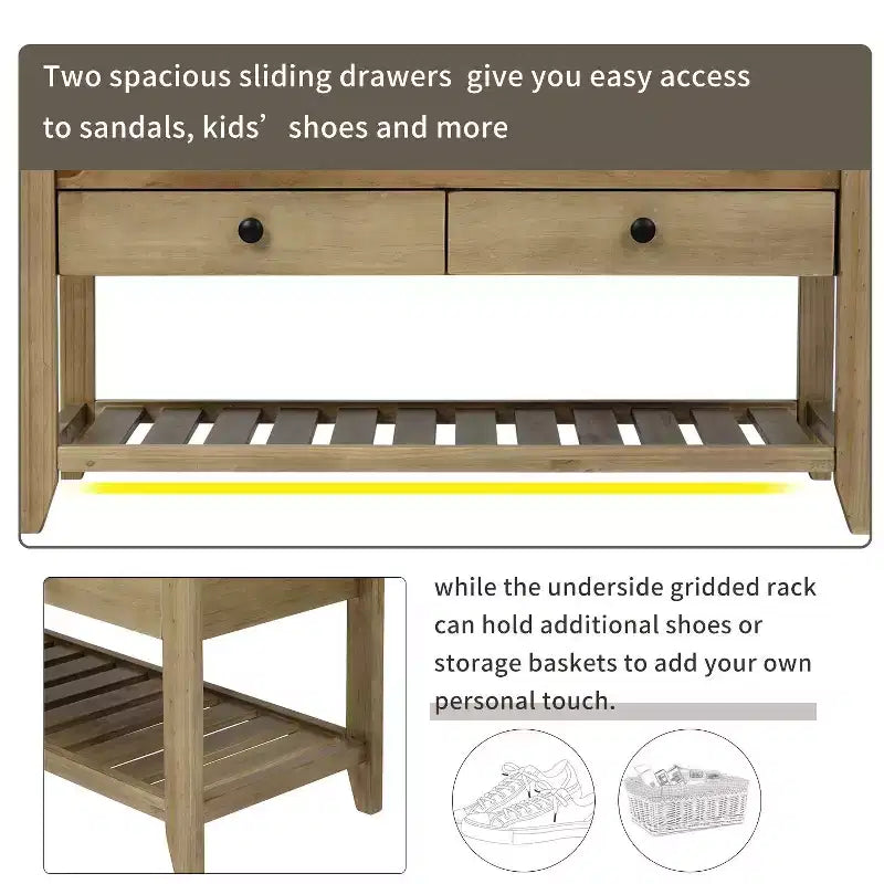 TUYOHW 39 Modern Storage Bench with Upholstered Entryway Bench with Drawers & Bottom Shelf Shoe Storage Bench Versatile Stool for Living Room