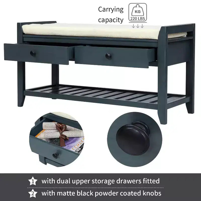 TUYOHW 39 Modern Storage Bench with Upholstered Entryway Bench with Drawers & Bottom Shelf Shoe Storage Bench Versatile Stool for Living Room