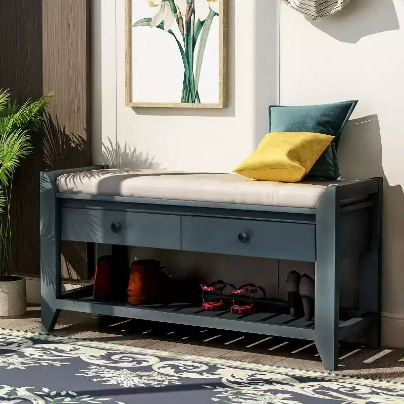 TUYOHW 39 Modern Storage Bench with Upholstered Entryway Bench with Drawers & Bottom Shelf Shoe Storage Bench Versatile Stool for Living Room