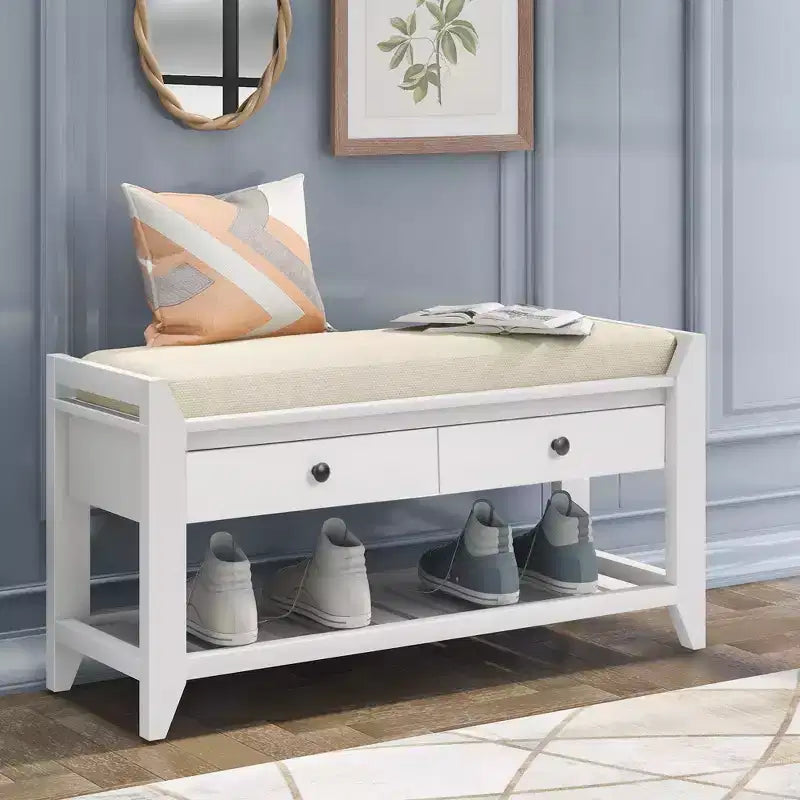 TUYOHW 39 Modern Storage Bench with Upholstered Entryway Bench with Drawers & Bottom Shelf Shoe Storage Bench Versatile Stool for Living Room