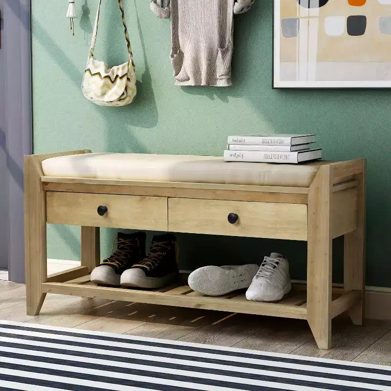 TUYOHW 39 Modern Storage Bench with Upholstered Entryway Bench with Drawers & Bottom Shelf Shoe Storage Bench Versatile Stool for Living Room