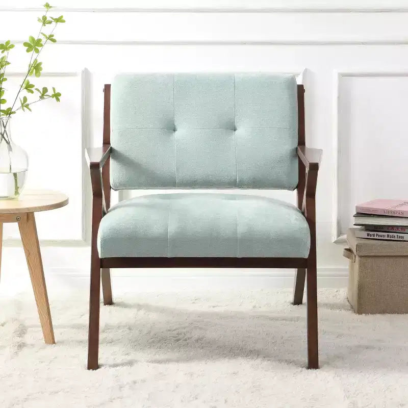 Mid-Century Modern Accent Chair with Plush Cushions, Comfy Wood Frame Reading Chair for Living Room, Bedroom, or Office-Panipeachy