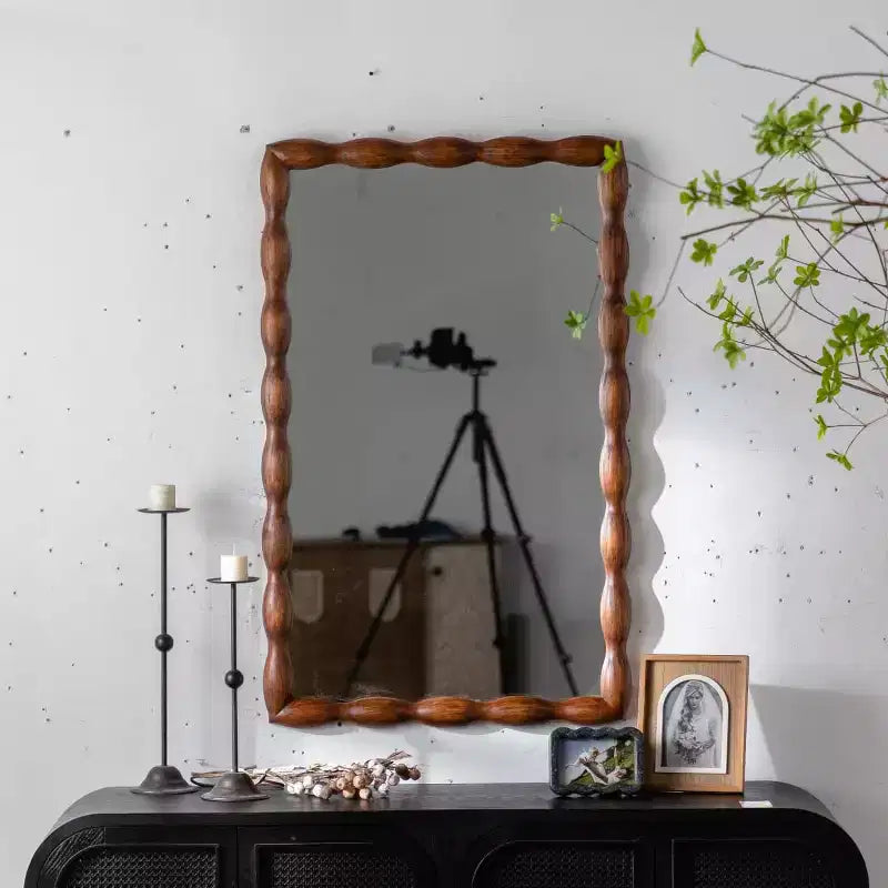 36 x 24 Wood Bobbin Decorative Wall Mirror, Rectangular Spindle Frame Mirror for Bathroom Vanity, Living Room, Entryway - Panipeachy