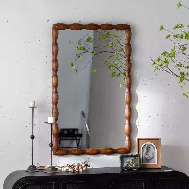 36 x 24 Wood Bobbin Decorative Wall Mirror, Rectangular Spindle Frame Mirror for Bathroom Vanity, Living Room, Entryway - Panipeachy