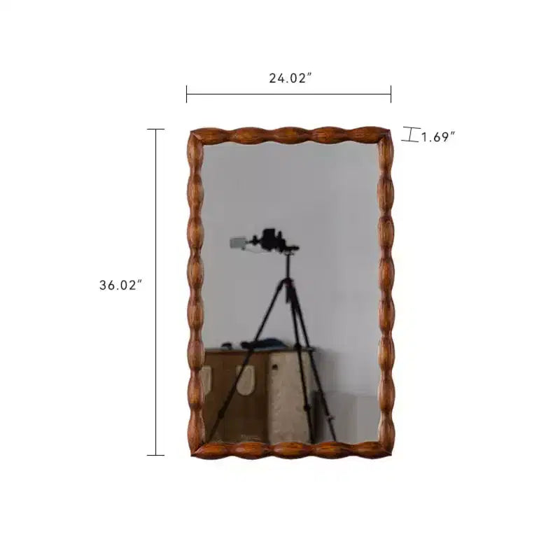 36 x 24 Wood Bobbin Decorative Wall Mirror, Rectangular Spindle Frame Mirror for Bathroom Vanity, Living Room, Entryway - Panipeachy