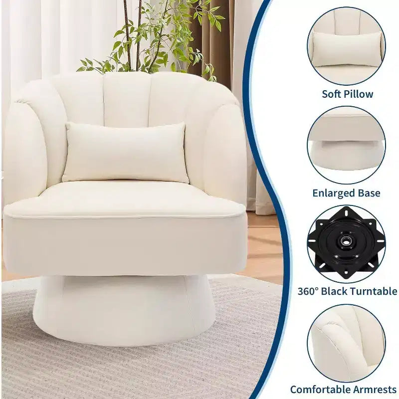 2 Pcs Modern Swivel Barrel Accent Chair, 360 Rotating Upholstered Armchair with Striped Backrest & Plush Padding for Home Office