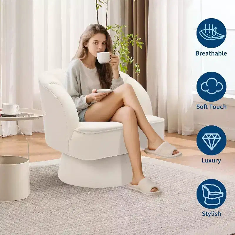2 Pcs Modern Swivel Barrel Accent Chair, 360 Rotating Upholstered Armchair with Striped Backrest & Plush Padding for Home Office