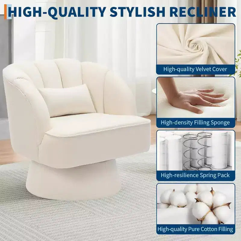 2 Pcs Modern Swivel Barrel Accent Chair, 360 Rotating Upholstered Armchair with Striped Backrest & Plush Padding for Home Office