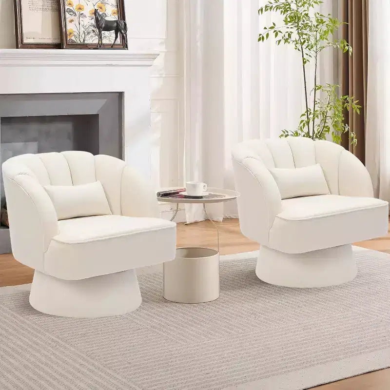 2 Pcs Modern Swivel Barrel Accent Chair, 360 Rotating Upholstered Armchair with Striped Backrest & Plush Padding for Home Office