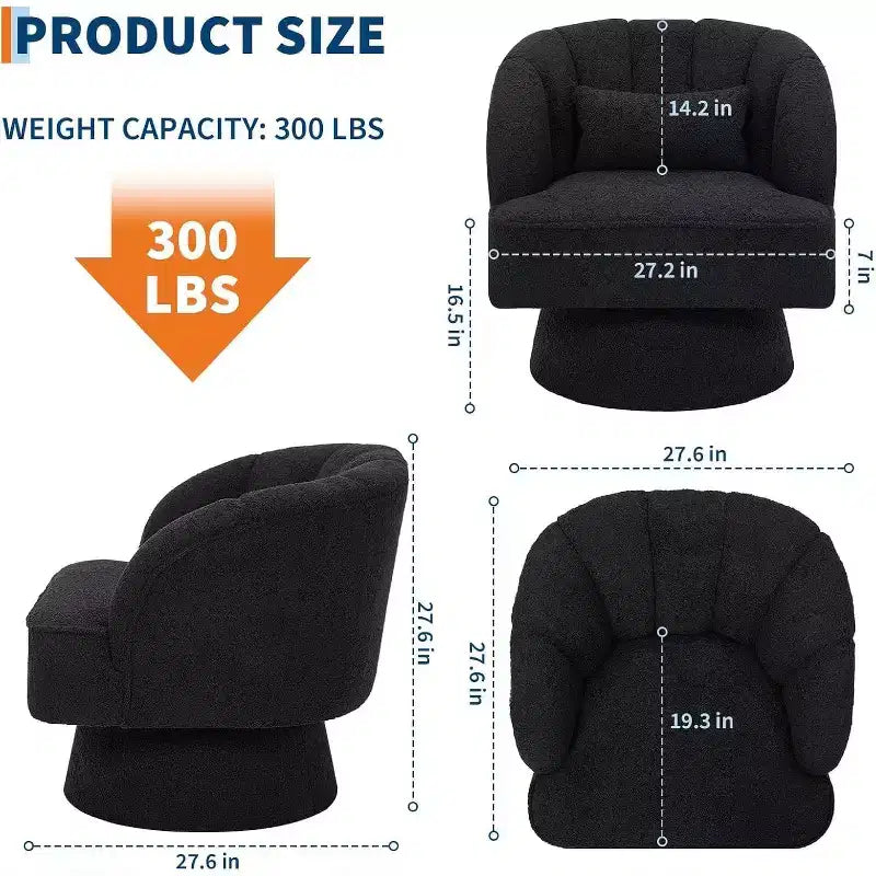 2 Pcs Modern Swivel Barrel Accent Chair, 360 Rotating Upholstered Armchair with Striped Backrest & Plush Padding for Home Office