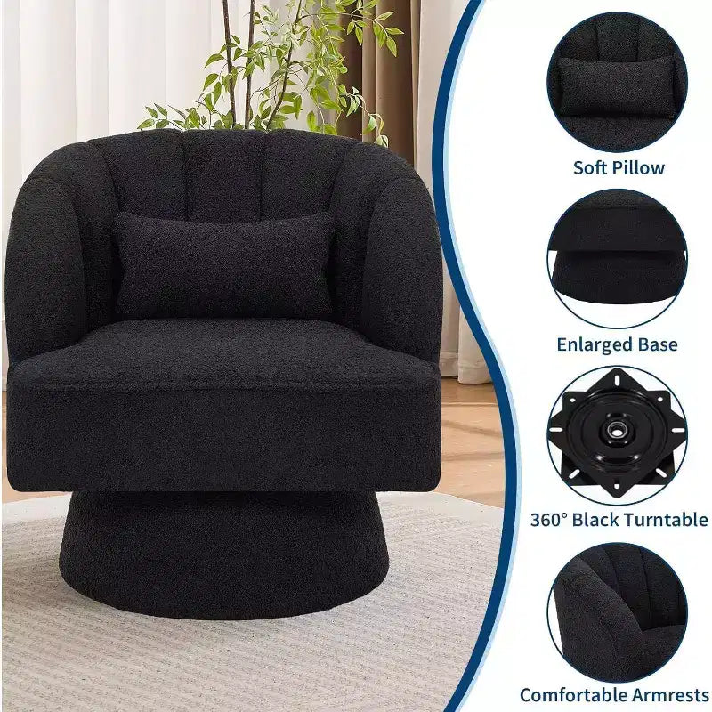 2 Pcs Modern Swivel Barrel Accent Chair, 360 Rotating Upholstered Armchair with Striped Backrest & Plush Padding for Home Office