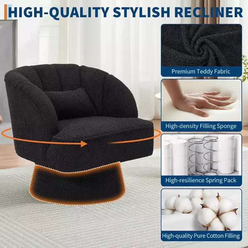 2 Pcs Modern Swivel Barrel Accent Chair, 360 Rotating Upholstered Armchair with Striped Backrest & Plush Padding for Home Office