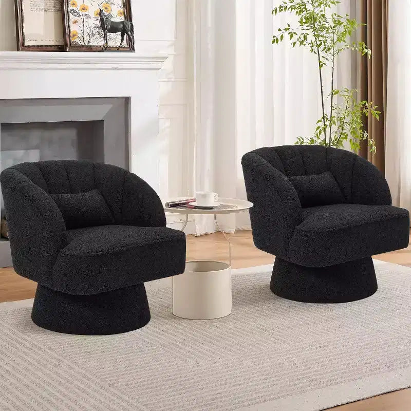 2 Pcs Modern Swivel Barrel Accent Chair, 360 Rotating Upholstered Armchair with Striped Backrest & Plush Padding for Home Office