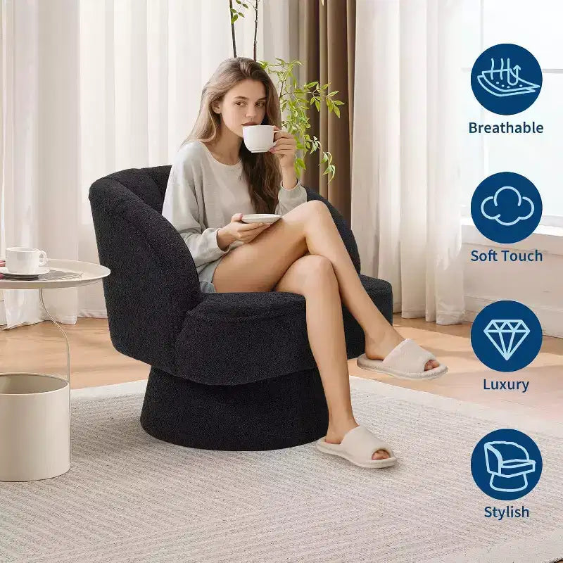 2 Pcs Modern Swivel Barrel Accent Chair, 360 Rotating Upholstered Armchair with Striped Backrest & Plush Padding for Home Office