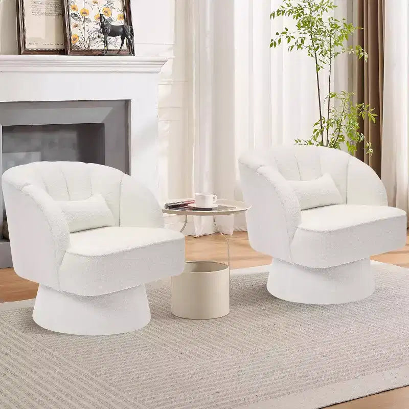 2 Pcs Modern Swivel Barrel Accent Chair, 360 Rotating Upholstered Armchair with Striped Backrest & Plush Padding for Home Office
