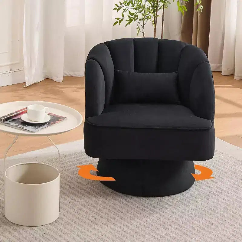 2 Pcs Modern Swivel Barrel Accent Chair, 360 Rotating Upholstered Armchair with Striped Backrest & Plush Padding for Home Office