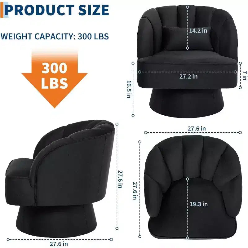 2 Pcs Modern Swivel Barrel Accent Chair, 360 Rotating Upholstered Armchair with Striped Backrest & Plush Padding for Home Office