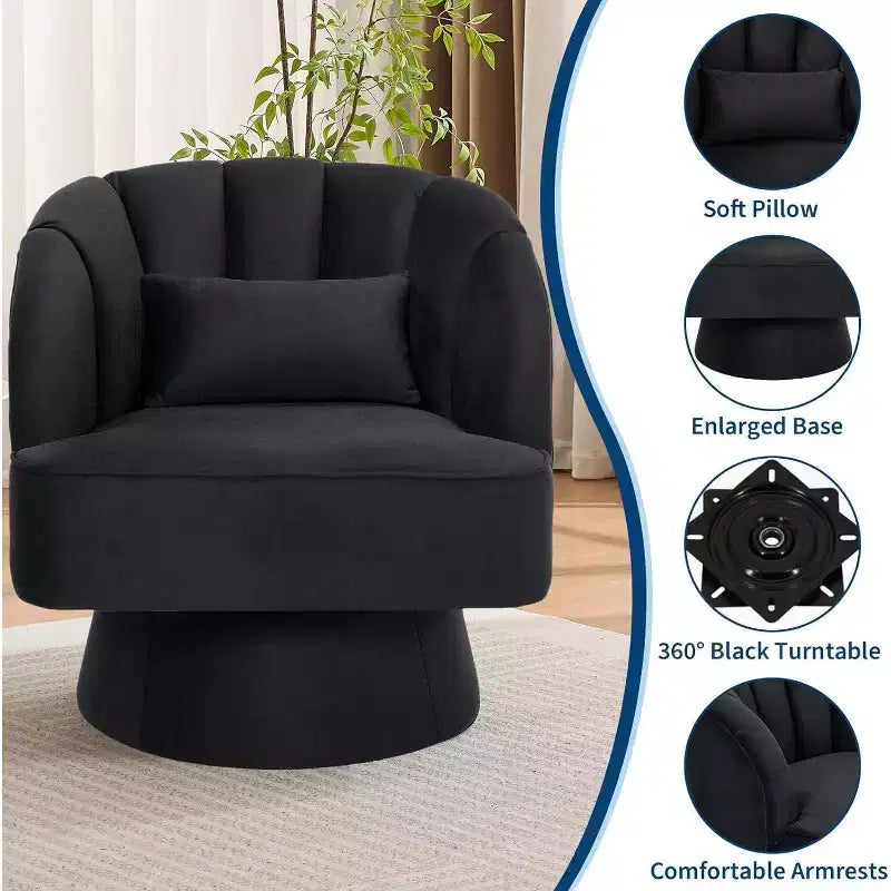 2 Pcs Modern Swivel Barrel Accent Chair, 360 Rotating Upholstered Armchair with Striped Backrest & Plush Padding for Home Office