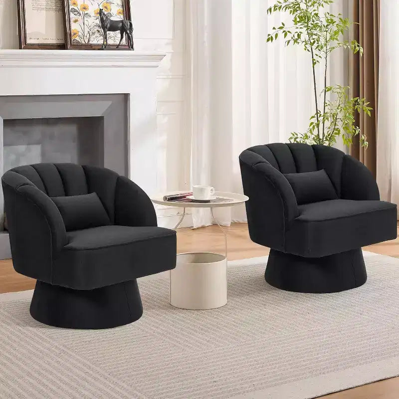 2 Pcs Modern Swivel Barrel Accent Chair, 360 Rotating Upholstered Armchair with Striped Backrest & Plush Padding for Home Office