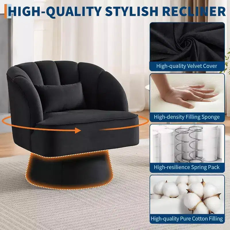 2 Pcs Modern Swivel Barrel Accent Chair, 360 Rotating Upholstered Armchair with Striped Backrest & Plush Padding for Home Office