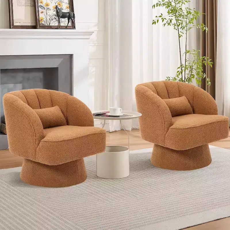 2 Pcs Modern Swivel Barrel Accent Chair, 360 Rotating Upholstered Armchair with Striped Backrest & Plush Padding for Home Office