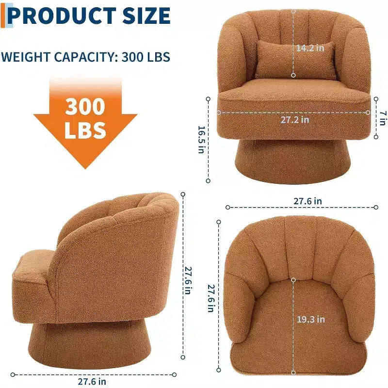 2 Pcs Modern Swivel Barrel Accent Chair, 360 Rotating Upholstered Armchair with Striped Backrest & Plush Padding for Home Office