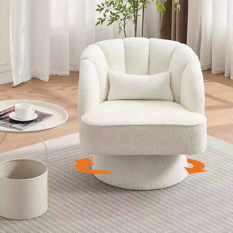 2 Pcs Modern Swivel Barrel Accent Chair, 360 Rotating Upholstered Armchair with Striped Backrest & Plush Padding for Home Office