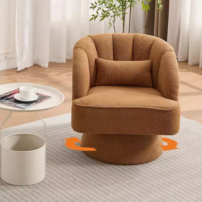 2 Pcs Modern Swivel Barrel Accent Chair, 360 Rotating Upholstered Armchair with Striped Backrest & Plush Padding for Home Office
