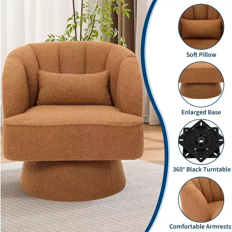 2 Pcs Modern Swivel Barrel Accent Chair, 360 Rotating Upholstered Armchair with Striped Backrest & Plush Padding for Home Office