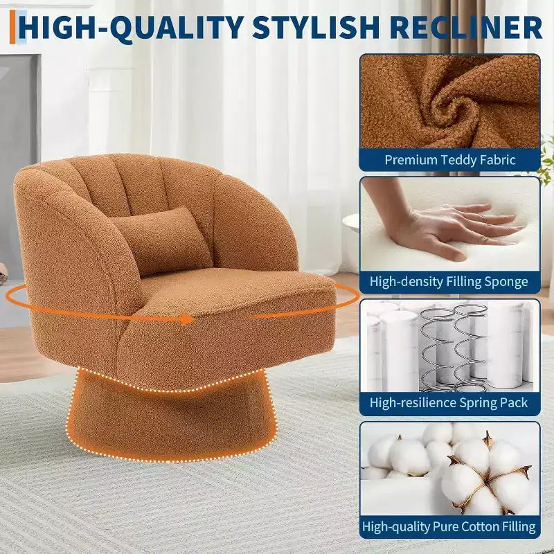 2 Pcs Modern Swivel Barrel Accent Chair, 360 Rotating Upholstered Armchair with Striped Backrest & Plush Padding for Home Office