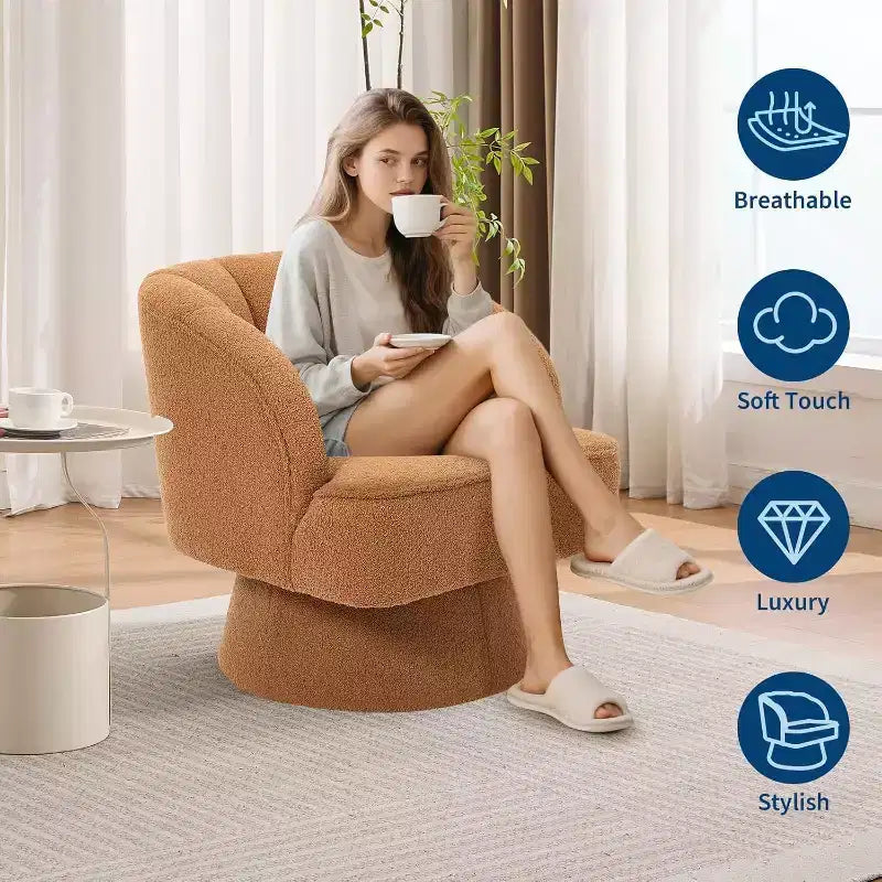 2 Pcs Modern Swivel Barrel Accent Chair, 360 Rotating Upholstered Armchair with Striped Backrest & Plush Padding for Home Office