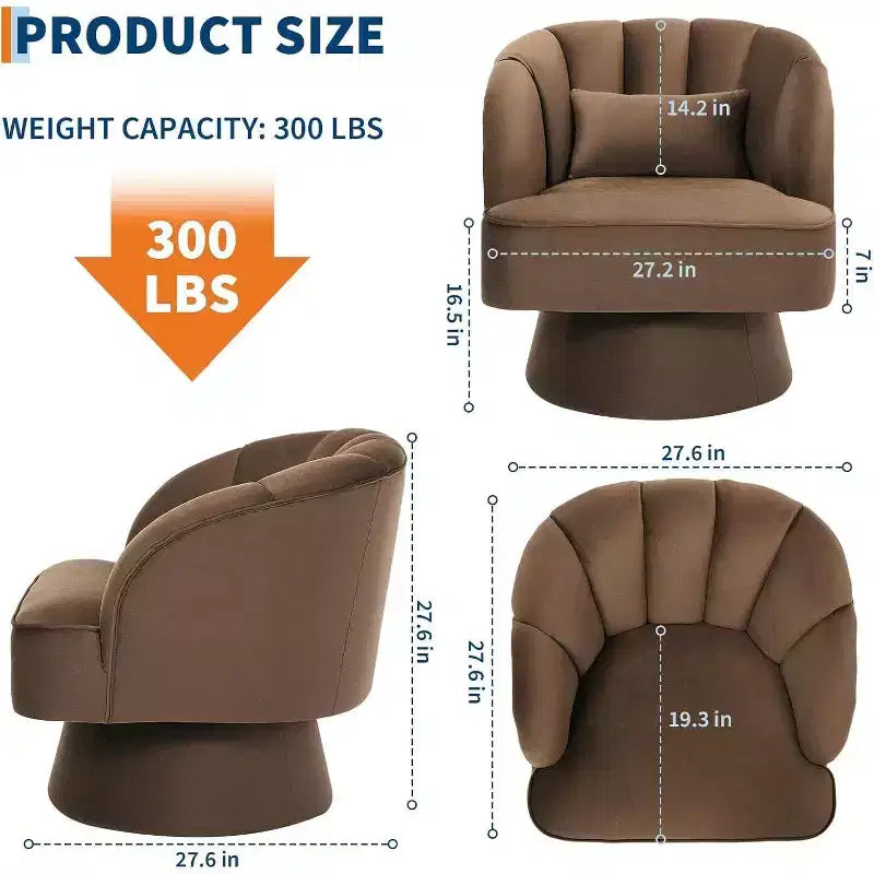 2 Pcs Modern Swivel Barrel Accent Chair, 360 Rotating Upholstered Armchair with Striped Backrest & Plush Padding for Home Office
