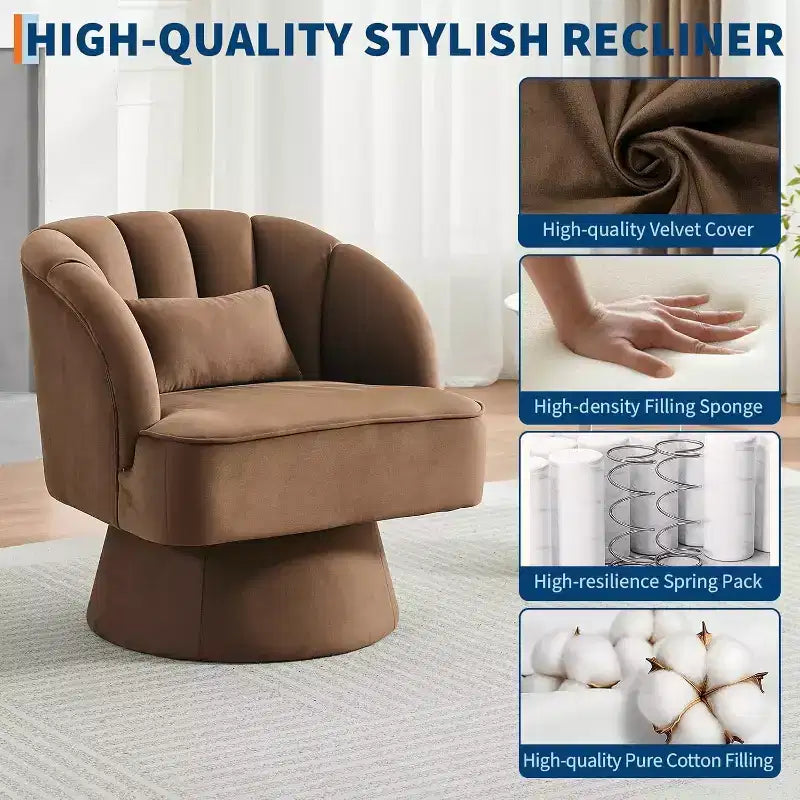 2 Pcs Modern Swivel Barrel Accent Chair, 360 Rotating Upholstered Armchair with Striped Backrest & Plush Padding for Home Office