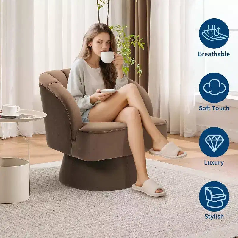 2 Pcs Modern Swivel Barrel Accent Chair, 360 Rotating Upholstered Armchair with Striped Backrest & Plush Padding for Home Office