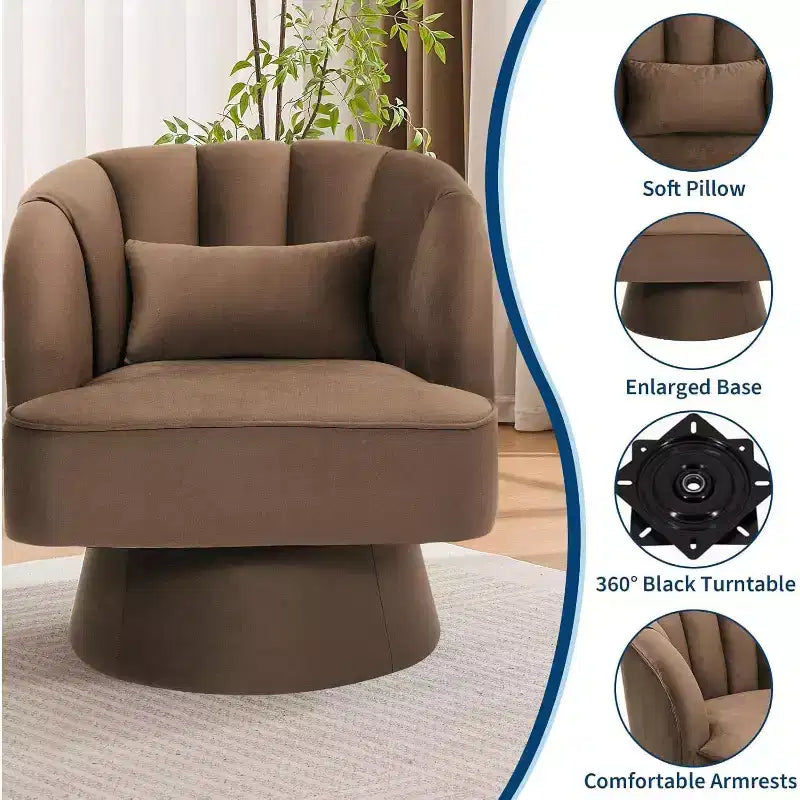 2 Pcs Modern Swivel Barrel Accent Chair, 360 Rotating Upholstered Armchair with Striped Backrest & Plush Padding for Home Office