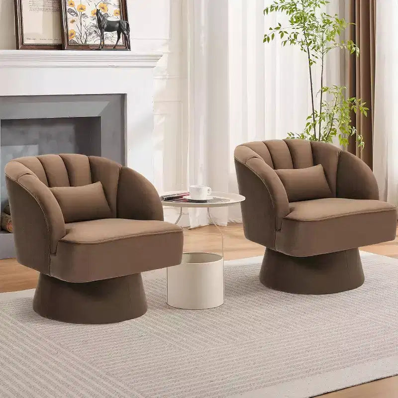 2 Pcs Modern Swivel Barrel Accent Chair, 360 Rotating Upholstered Armchair with Striped Backrest & Plush Padding for Home Office